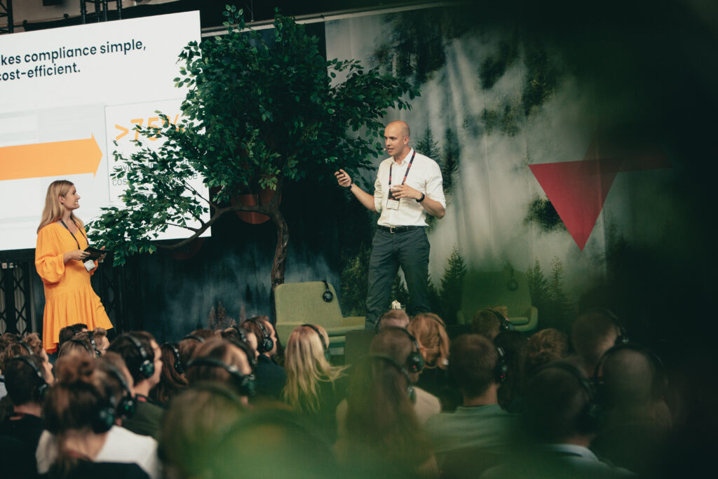 ComplyCloud CEO, Martin Folke Vasehus, talks on the TechBBQ's stage during the North Star Pitch Competition funded by Seed Capital