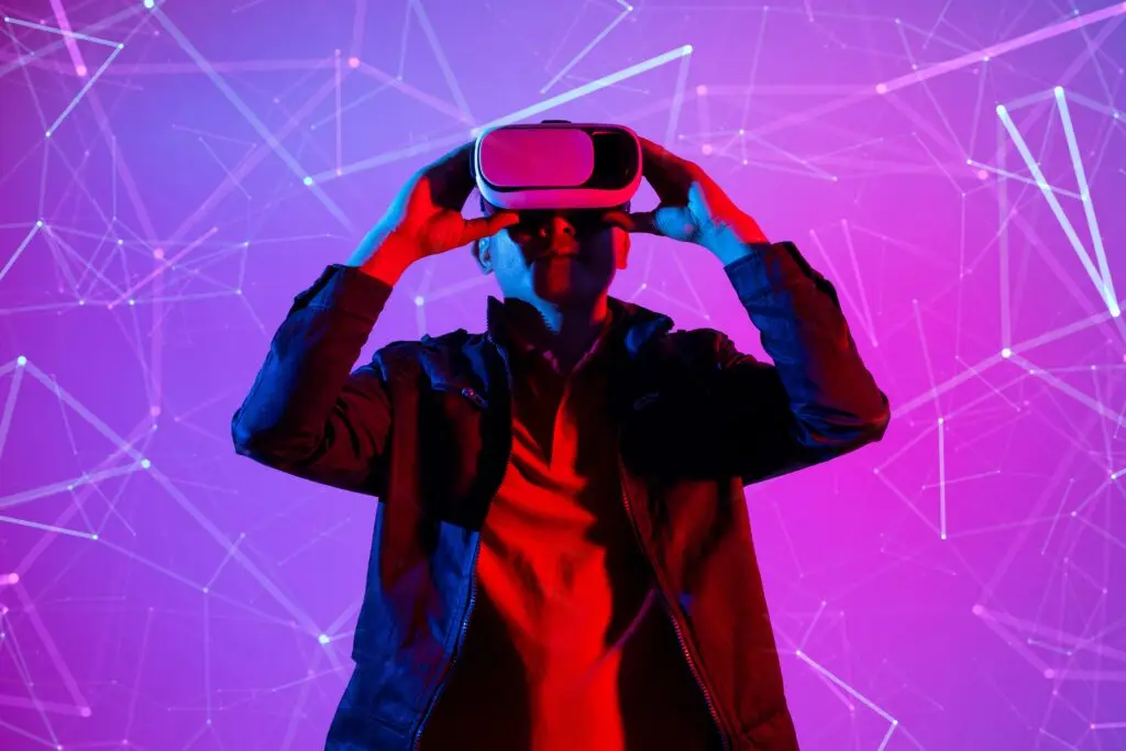 Person trying on metaverse VR googles